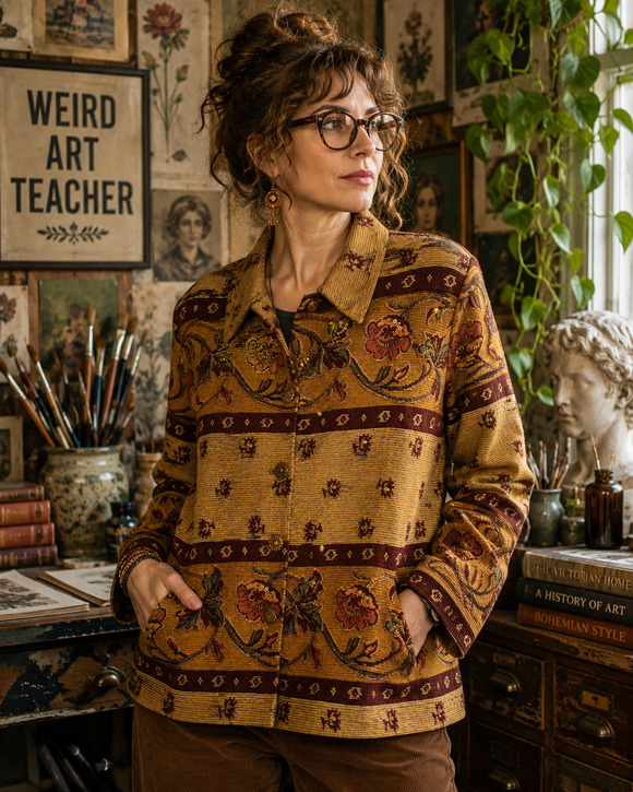 Tantrums Jackets & Blazers - Vintage 1990s Tantrums M Brown Gold Tapestry Jacket Embroidered Beaded Pockets